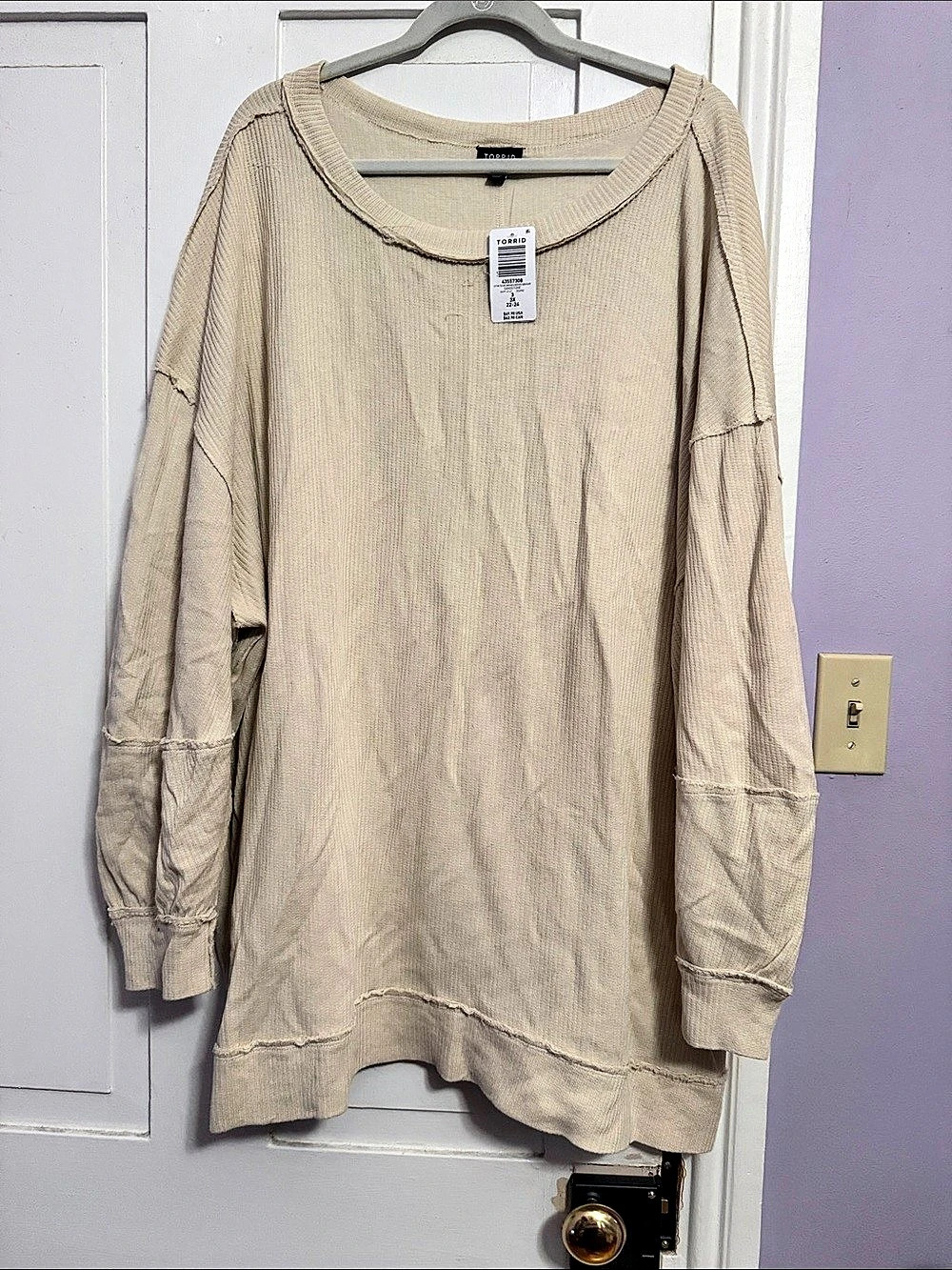 TORRID Cotton Texture Crew Neck Oversized Sweatshirt Beige Size 3